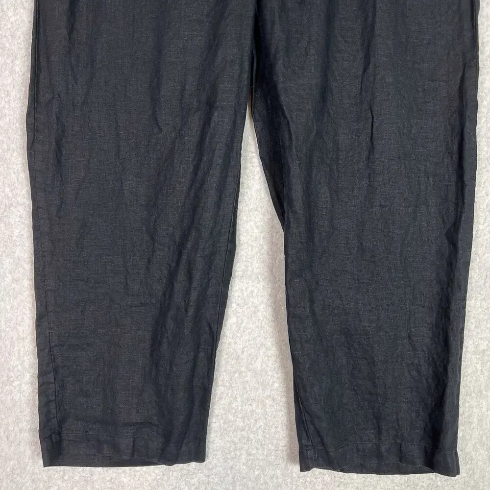 Quince Black 100% European Linen Cropped High Waisted Pants Size XL